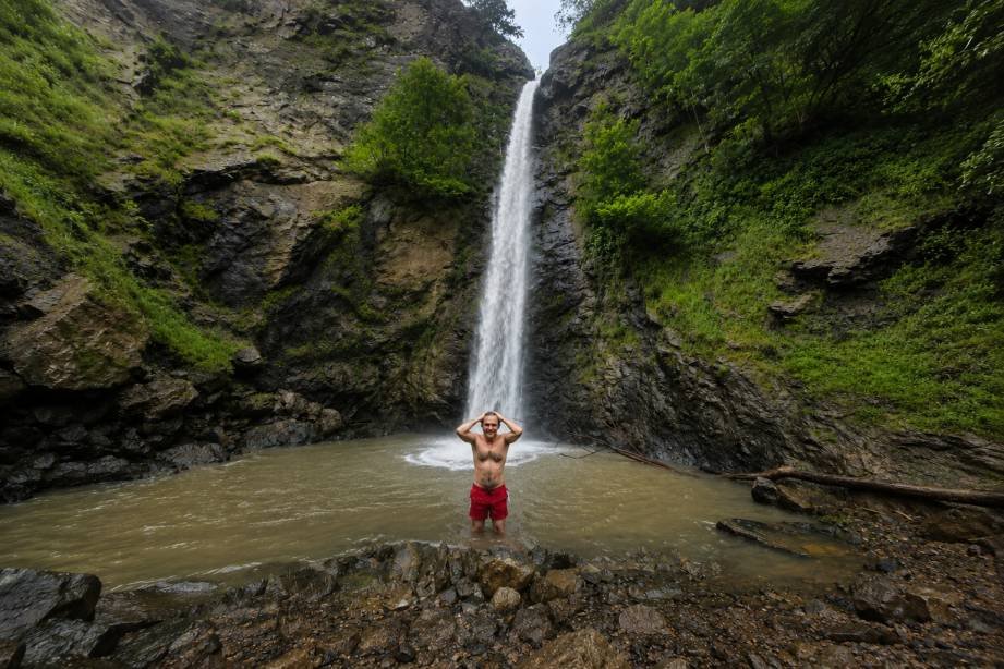 Galabin waterfall cascading down a rocky gorge in the Lerik district of Azerbaijan's Talysh Mountains